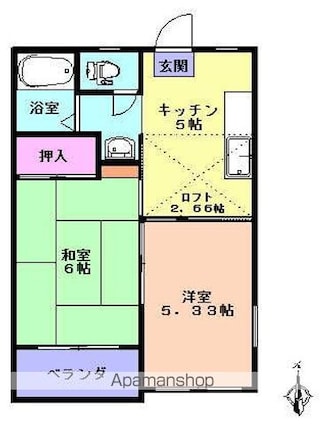 ハイムエスポワールＢ棟[2K/35.05m2]の間取図