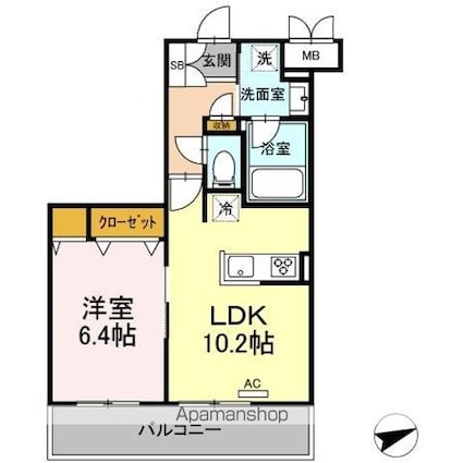 Ｌｅ　Ｖｅｒｔ　Ｈａｃｈｉｏｊｉ（ルヴェール八王子）[1LDK/40.9m2]の間取図