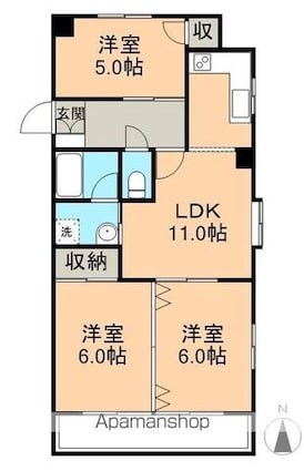 第２アンビシャス[3LDK/61.6m2]の間取図