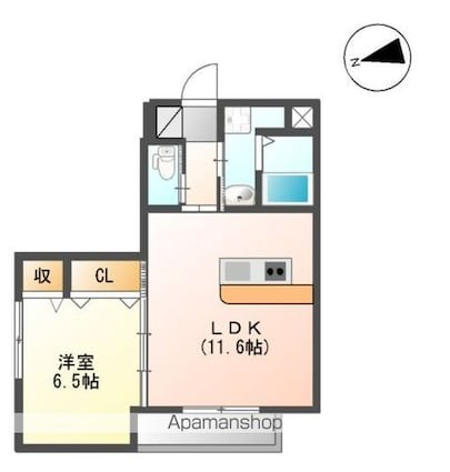 フィーロ宮町（ｆｉｌｏ宮町）[1LDK/41.65m2]の間取図