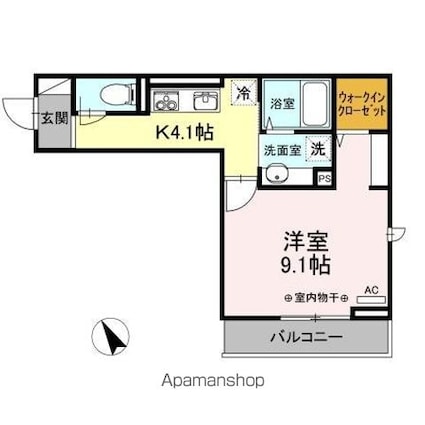 グランシャリオ（河辺）[1K/33.11m2]の間取図