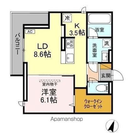 リシェスみのり台　Ａ・Ｂ・Ｃ　Ａ棟[1LDK/45.34m2]の間取図