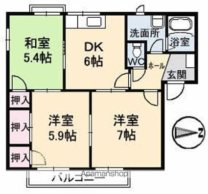 フレグランス塚本　Ａ棟[3DK/54.25m2]の間取図