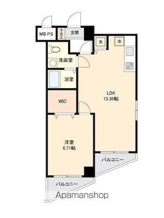 コンフィアンサ等々力[1LDK/44.48m2]の間取図