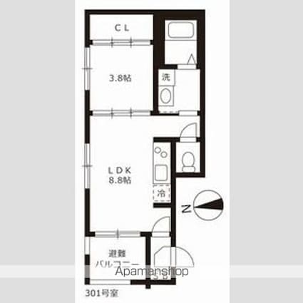 ハーモニーテラス愛知町Ⅱ[1LDK/31.66m2]の間取図