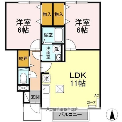 セジュールＦＫ　Ａ[2LDK/54.51m2]の間取図
