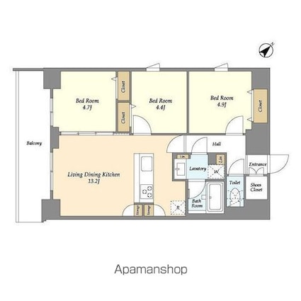 グランカーサ平井[3LDK/63.36m2]の間取図