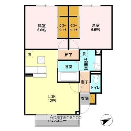 ハーリンガムコート都賀　Ｂ[2LDK/59.66m2]の間取図