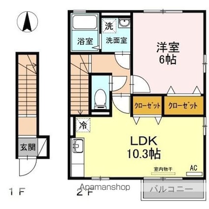 コーポセゾンＢ　Ｂ棟[1LDK/46.16m2]の間取図