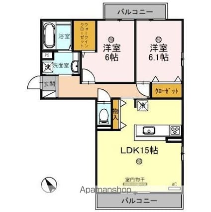 Ｃｏｚｙ　Ｃｏｕｒｔ竹中（コージーコートタケナカ）[2LDK/65.42m2]の間取図