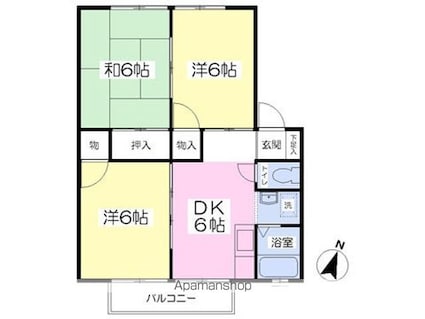 パークウェイホームズＢ[3DK/44.7m2]の間取図