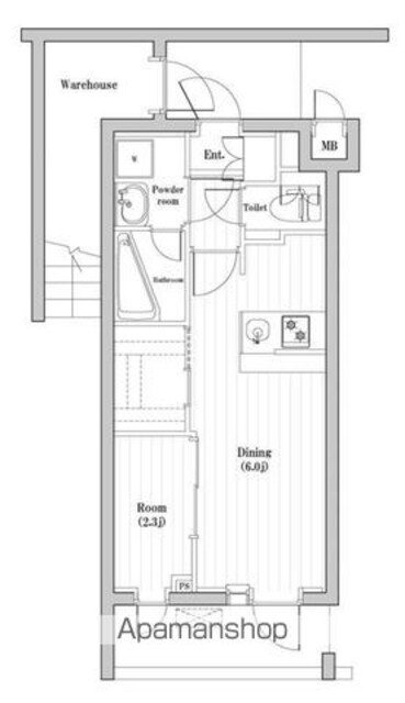 レジデンス東中野ガーデン[1DK/27.12m2]の間取図