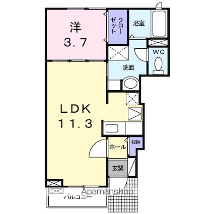 グリーンテラス大村[1LDK/37.13m2]の間取図