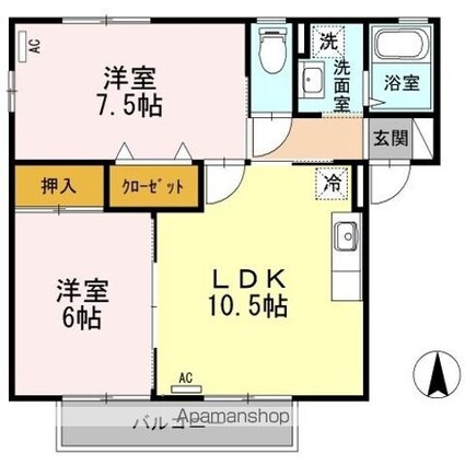 ツインハーモニー　Ｂ棟[2LDK/54.26m2]の間取図