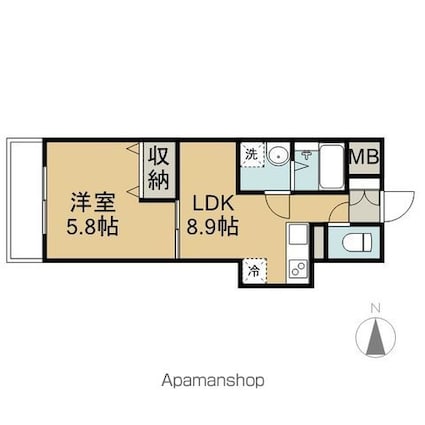 プラージュ大曽根[1LDK/34.36m2]の間取図