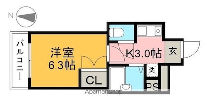 リヴィエラ上町Ⅲ[1K/20m2]の間取図