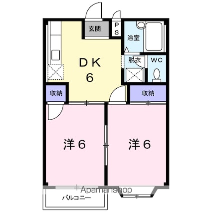 エルディム中島Ｂ[2DK/39.74m2]の間取図