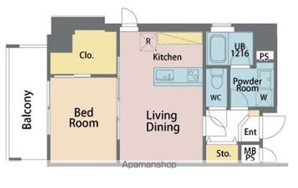 サンドキャッスル佐古一番町[1LDK/43.44m2]の間取図