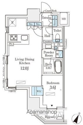 ベルファース神田神保町[1LDK/40.08m2]の間取図