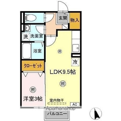 フォンターナ伏石Ａ・Ｂ棟[1LDK/33.39m2]の間取図