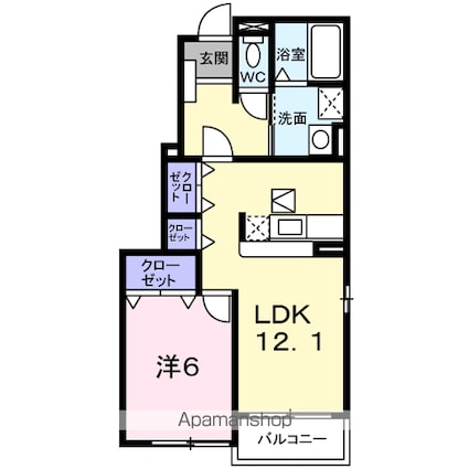 カルムプレインｙａｍａｄａＤ棟[1LDK/45.72m2]の間取図