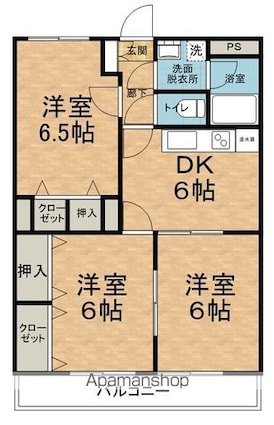 メルベーユフジサワ[3DK/54.8m2]の間取図