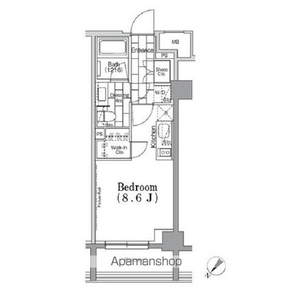 ＯＮＥ　ＲＯＯＦ　ＦＬＡＴ　ＴＳＵＫＩＳＨＩＭＡ[1R/25m2]の間取図