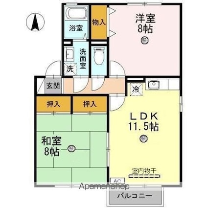 エルパレス江端　Ａ[2LDK/61.38m2]の間取図