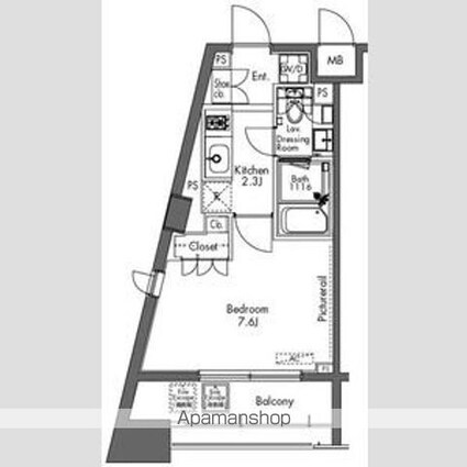 プラウドフラット三軒茶屋[1K/26.23m2]の間取図