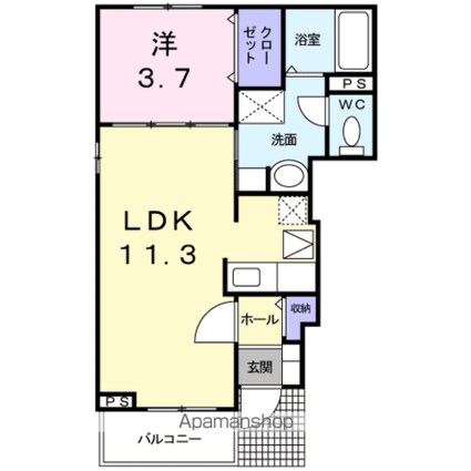 ホワイトサウンズあくつ[1LDK/37.13m2]の間取図