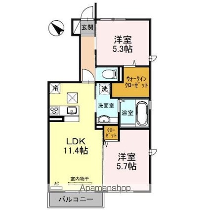滋賀県栗東市川辺[2LDK/53.61m2]の間取図