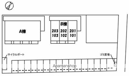 ドミール多治米　Ｂ棟[1K/28.21m2]の配置図