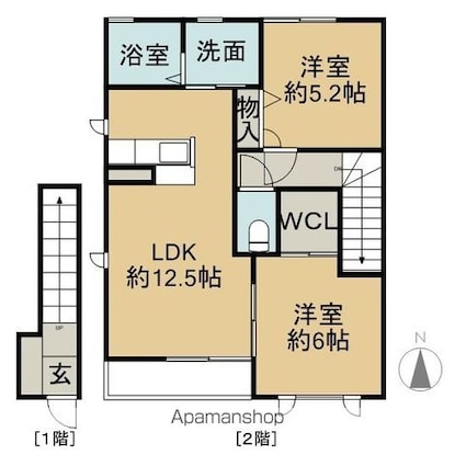 ポラリス　Ａ棟[2LDK/55.8m2]の間取図