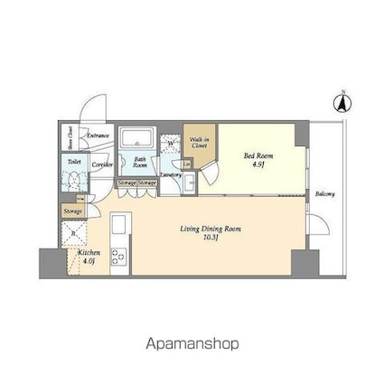 ドゥーエ亀戸[1LDK/44.1m2]の間取図