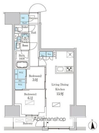 パークアクシス品川天王洲アイル[2LDK/60.53m2]の間取図