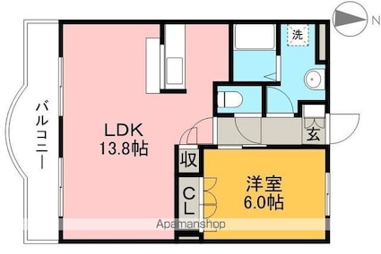 ディアベルジュⅡ[1LDK/45.36m2]の間取図