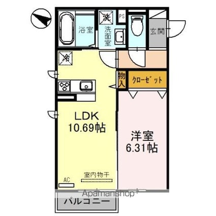 滋賀県大津市一里山５丁目[1LDK/41.59m2]の間取図