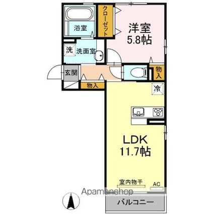 サザンシャトー古城[1LDK/42.9m2]の間取図