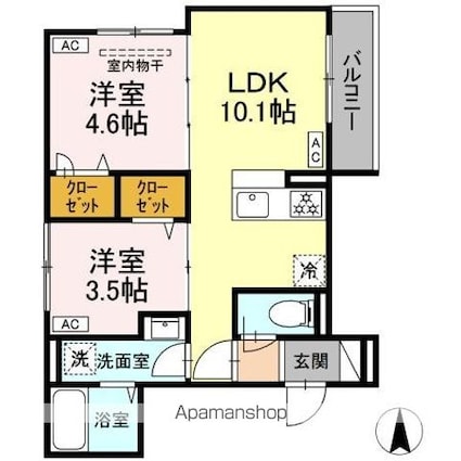 セレスティア荒川ＩＩ[2LDK/42.52m2]の間取図