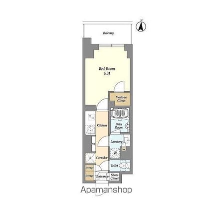 ドゥーエ亀戸[1K/25.66m2]の間取図