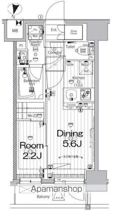 メイクス新中野アジールコート[1DK/25.37m2]の間取図