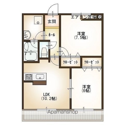 パルティールⅡ番館[2LDK/54.6m2]の間取図