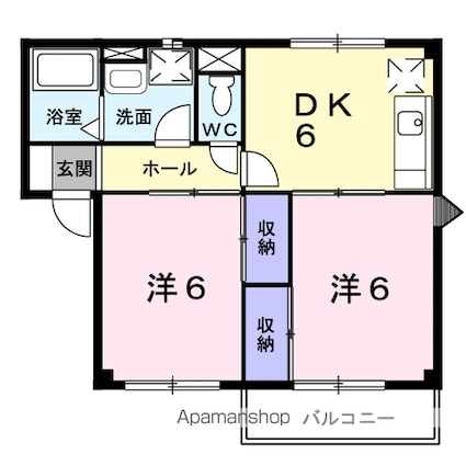 アレグリア　Ｔ．Ｉ[2DK/44.3m2]の間取図