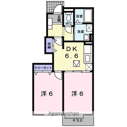 ブレ・リヴェールアンジュ[2DK/44.67m2]の間取図