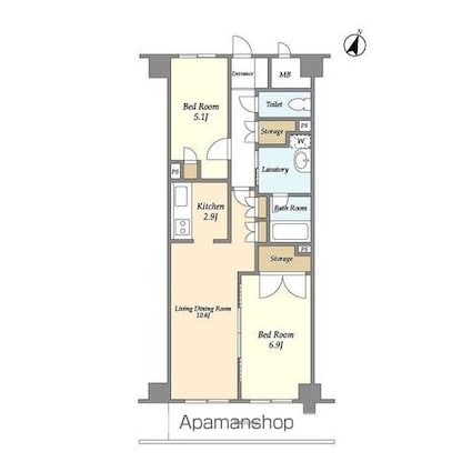 グランフォンテ[2LDK/58.08m2]の間取図