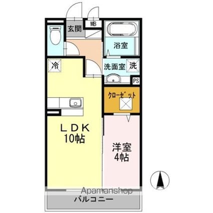 ラ・プランタン北野[1LDK/37.26m2]の間取図