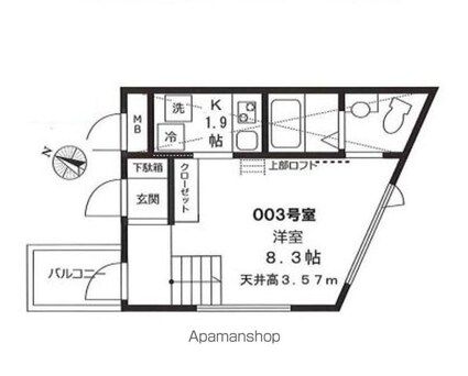 ＰＯＳＩＴＩＶＥ市谷台[1K/23.01m2]の間取図