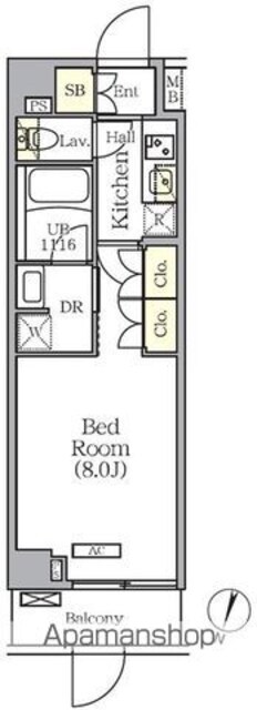 ＡＲＫＭＡＲＫ世田谷砧[1K/25.47m2]の間取図