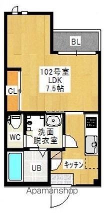 Ｇｒａｎｄｔｉｃ　廿日市本町[1K/25.5m2]の間取図