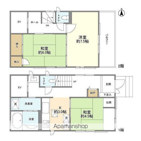 京浜急行電鉄大師線 川崎大師駅 徒歩14分 2階建 築28年の間取り写真